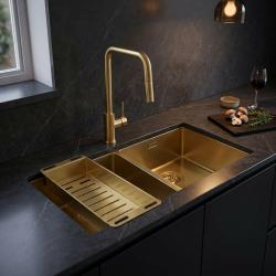 gold-kitchen-sink-with-drainboard-faucet